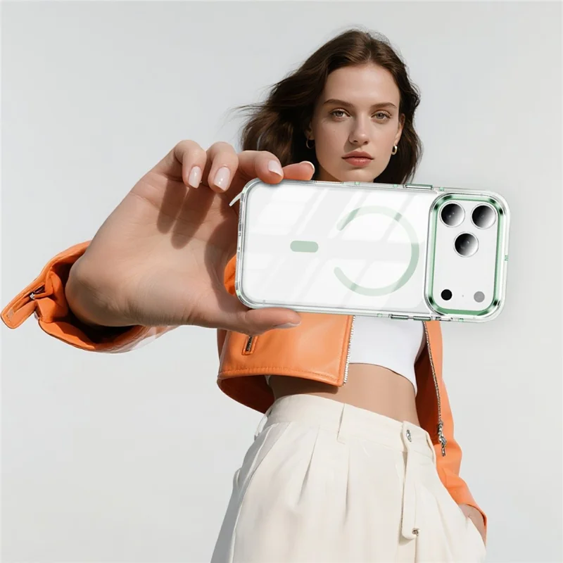 Coque pour iPhone 17 Pro compatible MagSafe en TPU, PC, acrylique, transparente anti-chocs - Vert menthe