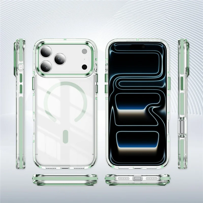 Coque pour iPhone 17 Pro compatible MagSafe en TPU, PC, acrylique, transparente anti-chocs - Vert menthe