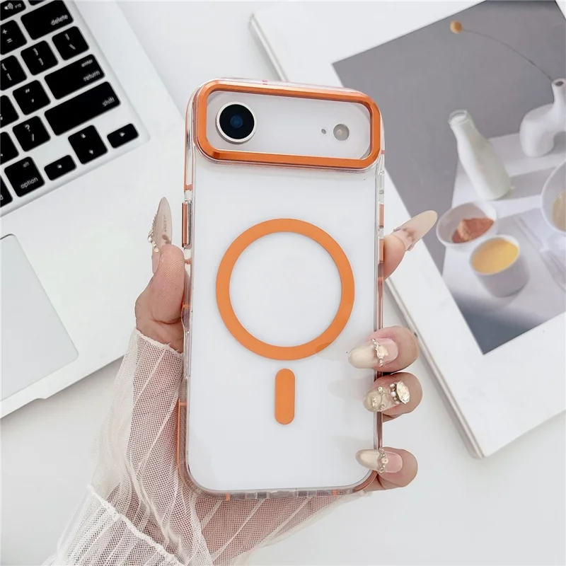 For iPhone Air Case Compatible with MagSafe TPU PC Acrylic Shockproof Clear Phone Back Cover - Orange