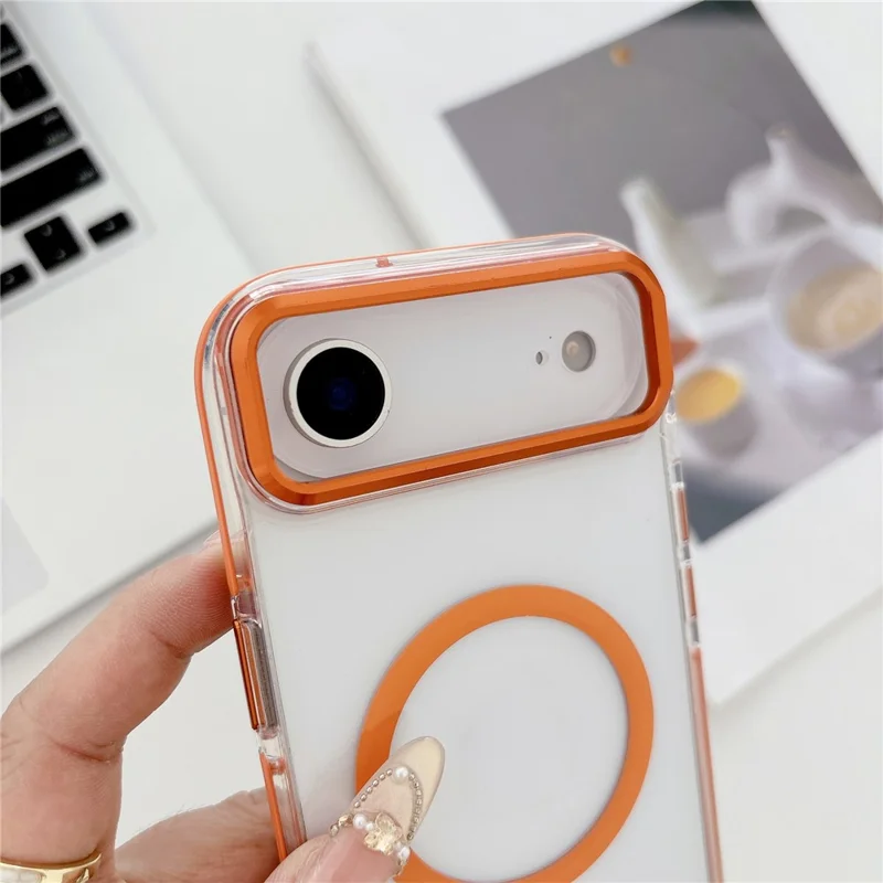 For iPhone Air Case Compatible with MagSafe TPU PC Acrylic Shockproof Clear Phone Back Cover - Orange