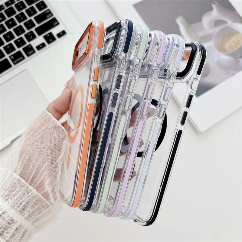 For iPhone Air Case Compatible with MagSafe TPU PC Acrylic Shockproof Clear Phone Back Cover - Orange