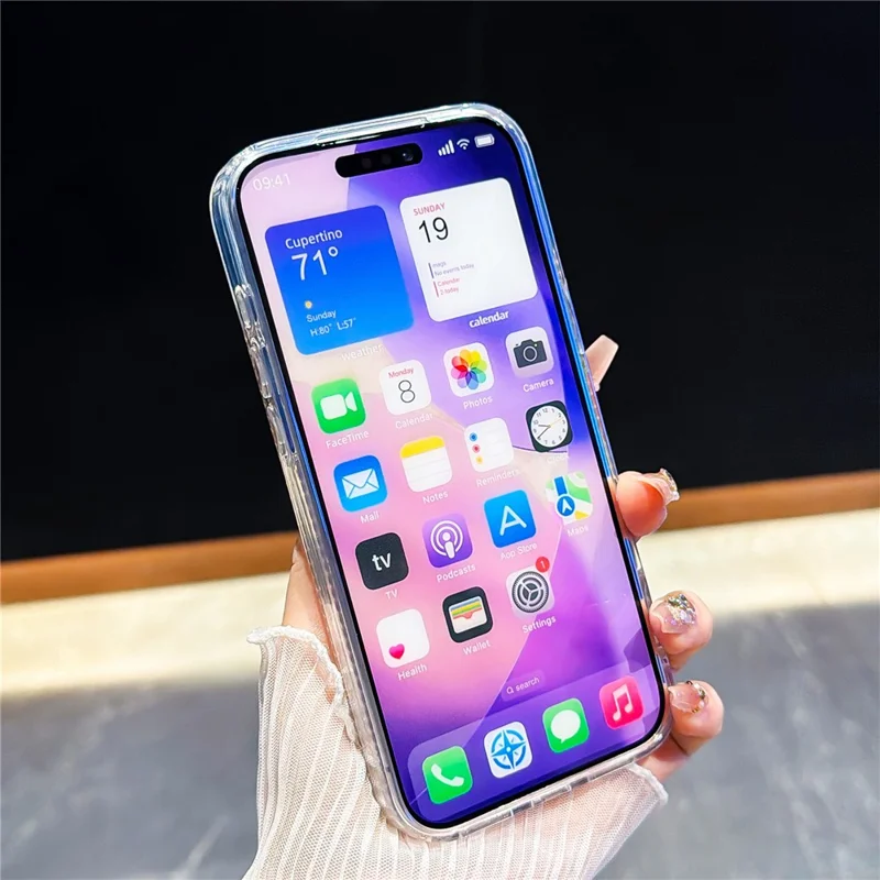 Coque pour iPhone 17 Pro Max avec bordure strass et décor arc-en-ciel papillon TPU + PC IMD - Couverture arrière transparente pailletée