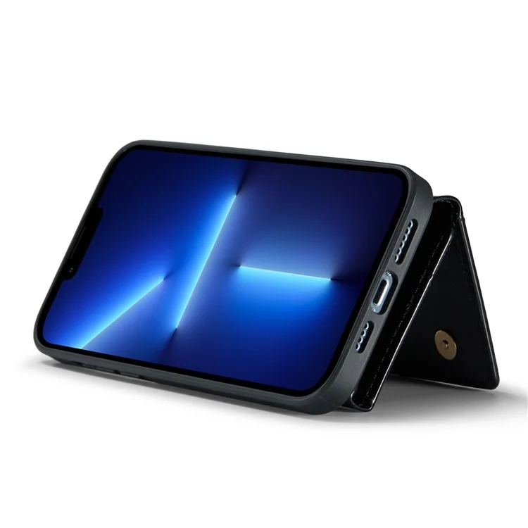 DG.MING M3 Series For iPhone 13 Pro 6.1 inch 2-in-1 Detachable Phone Case Glittery Zippered Wallet Magnetic Anti-scratch Phone Cover Kickstand - Black