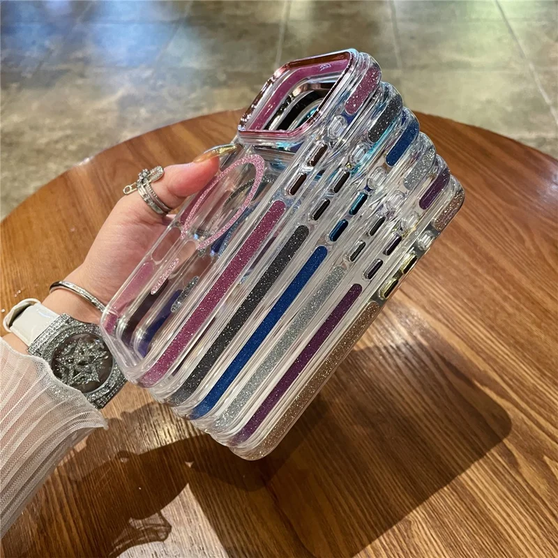 Capa Magnética para iPhone 17 Pro com Borda Brilhante, Capa Traseira Transparente em TPU + PC Compatível com MagSafe - Rosa