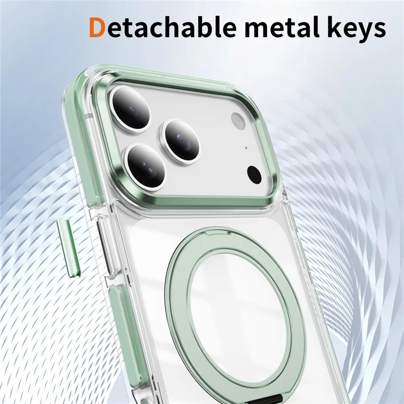 Capa para iPhone 17 Pro Max Compatível com MagSafe, Suporte Giratório, Capa Traseira Transparente em TPU e PC Acrílico à Prova de Choques - Verde Menta