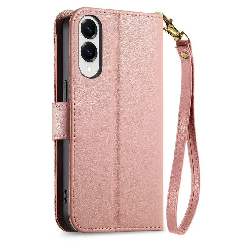 For Samsung Galaxy S25 Edge Case Floral Leaf Pattern Multi Card Slots Zipper Leather Phone Cover with Wrist Strap - Pink