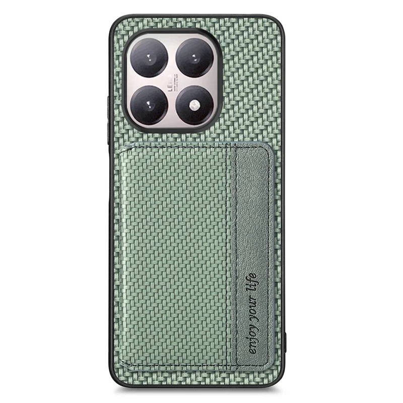 For Xiaomi 15T Case RFID Blocking Carbon Fiber Leather Phone Back Cover with Card Holder - Green