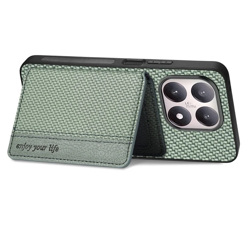 For Xiaomi 15T Case RFID Blocking Carbon Fiber Leather Phone Back Cover with Card Holder - Green