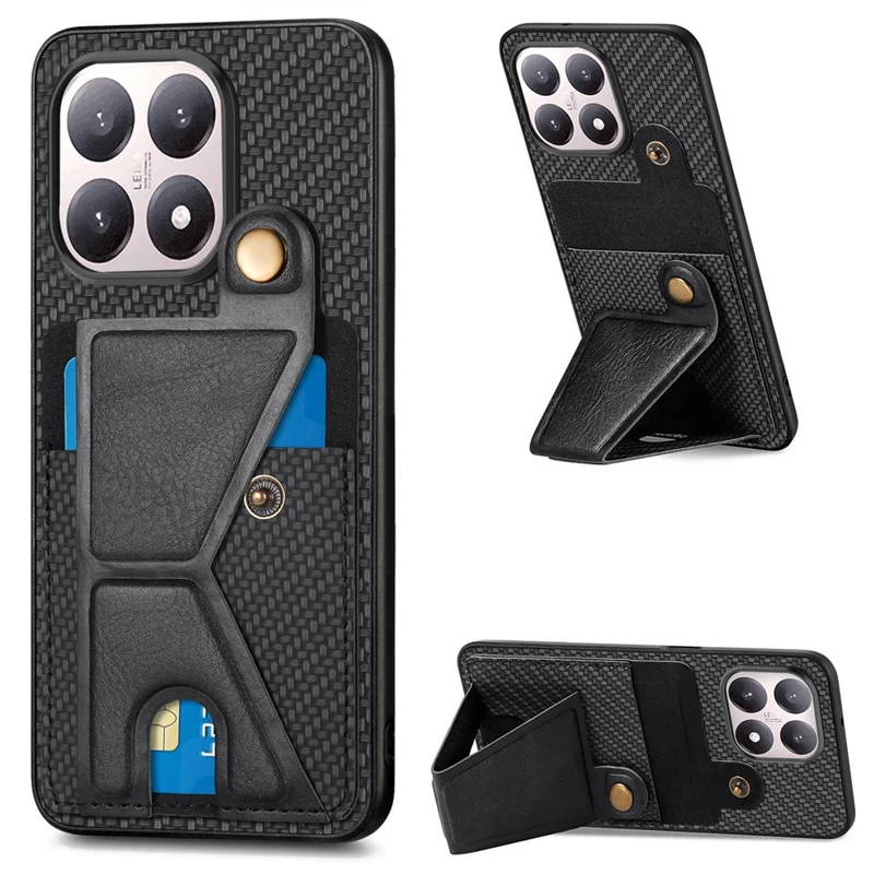 For Xiaomi 15T K-Shaped Kickstand Case Leather Phone Back Cover - Black