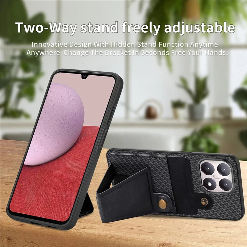 For Xiaomi 15T K-Shaped Kickstand Case Leather Phone Back Cover - Black
