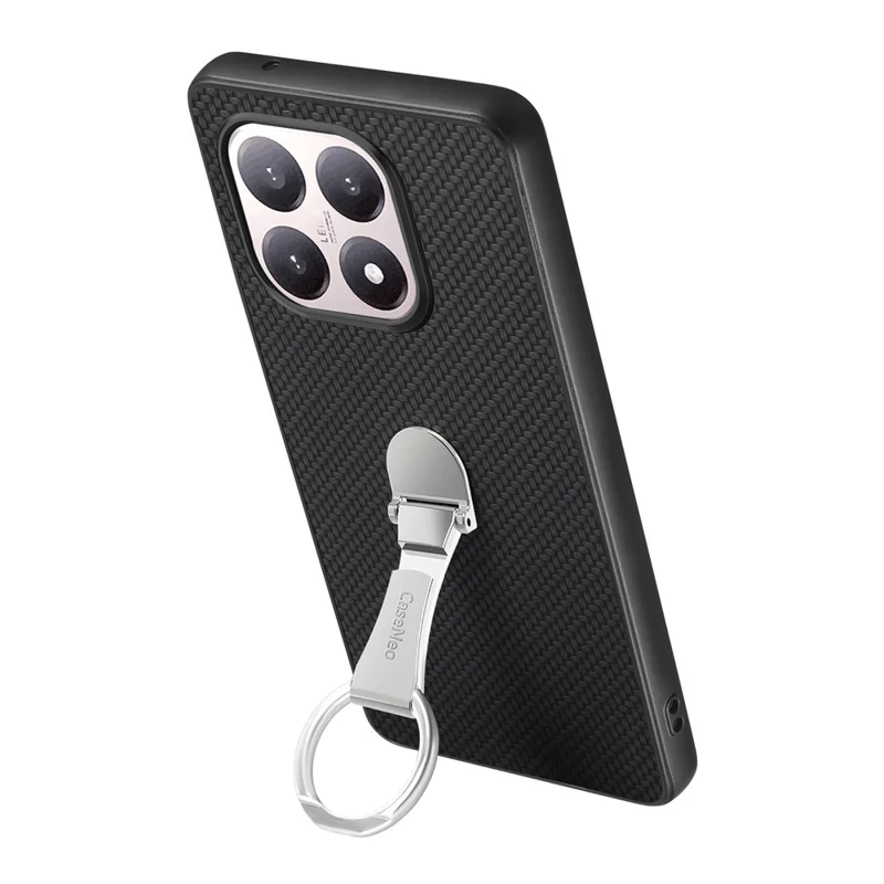 CASENEO C1-19 for Xiaomi 15T Case Folding Kickstand Leather Back Cover Carbon Fiber Texture - Black