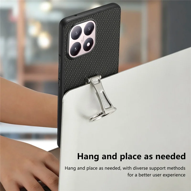 CASENEO C1-19 for Xiaomi 15T Case Folding Kickstand Leather Back Cover Carbon Fiber Texture - Black