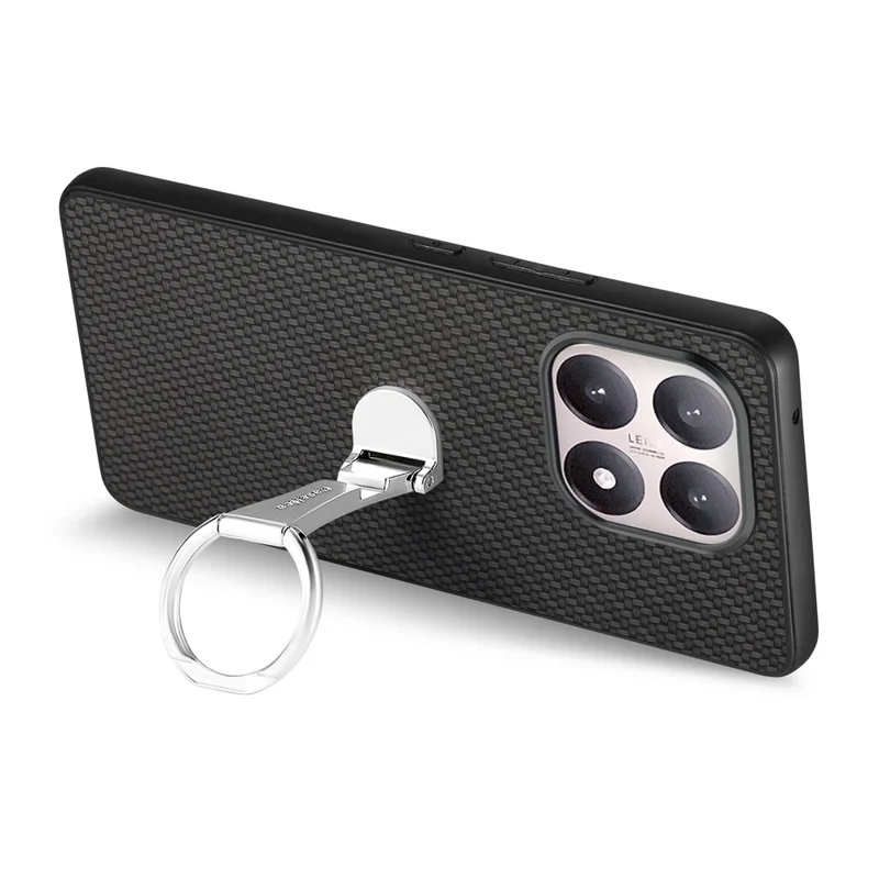 CASENEO C1-19 for Xiaomi 15T Case Folding Kickstand Leather Back Cover Carbon Fiber Texture - Black