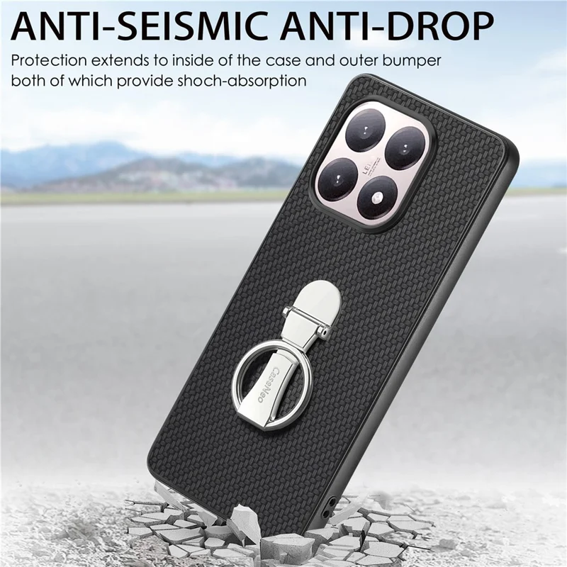 CASENEO C1-19 for Xiaomi 15T Case Folding Kickstand Leather Back Cover Carbon Fiber Texture - Black