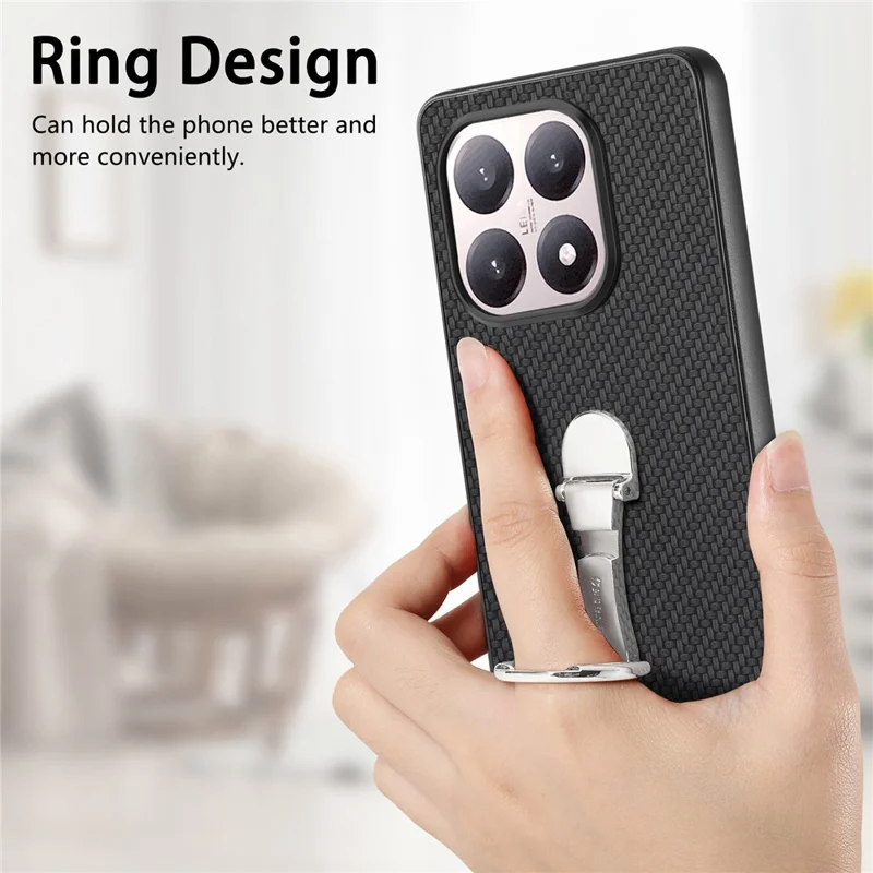 CASENEO C1-19 for Xiaomi 15T Case Folding Kickstand Leather Back Cover Carbon Fiber Texture - Black