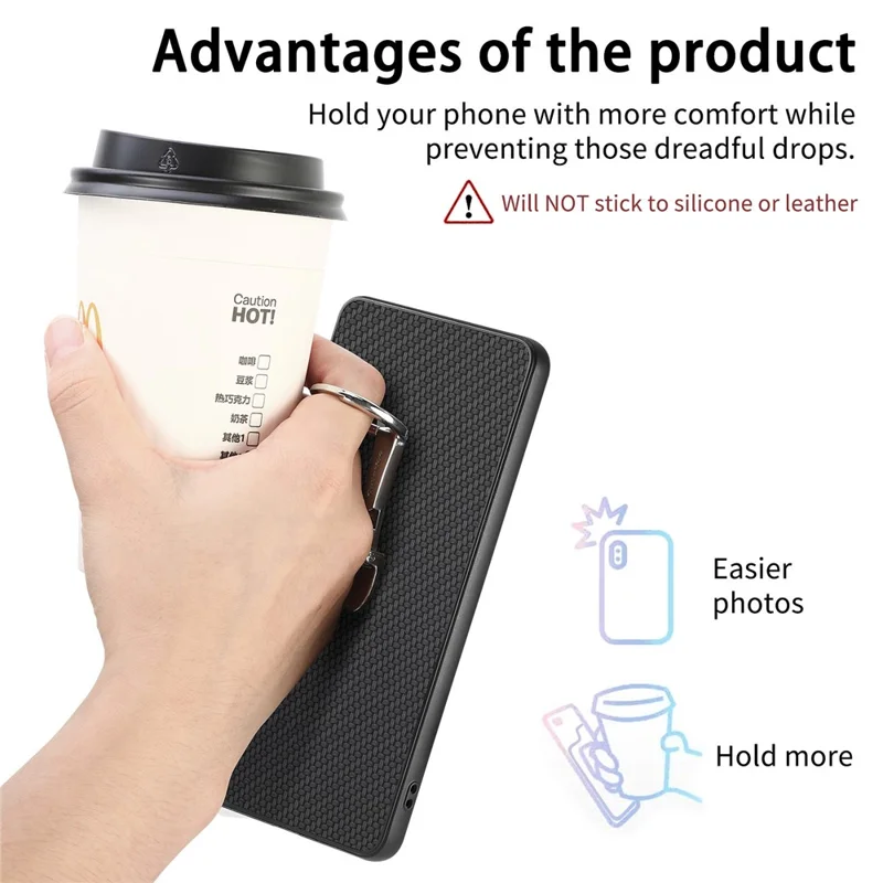 CASENEO C1-19 for Xiaomi 15T Case Folding Kickstand Leather Back Cover Carbon Fiber Texture - Black