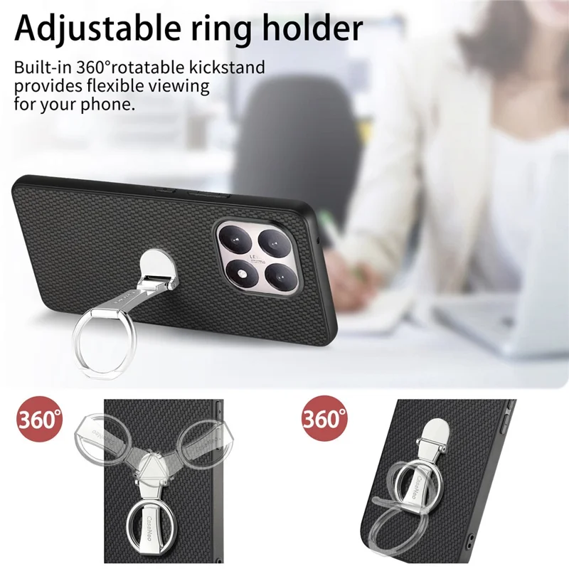 CASENEO C1-19 for Xiaomi 15T Case Folding Kickstand Leather Back Cover Carbon Fiber Texture - Black