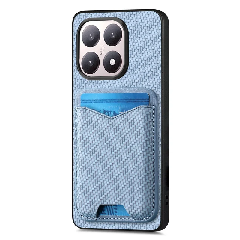 For Xiaomi 15T Case Card Holder Kickstand Carbon Fiber Texture Back Cover - Blue