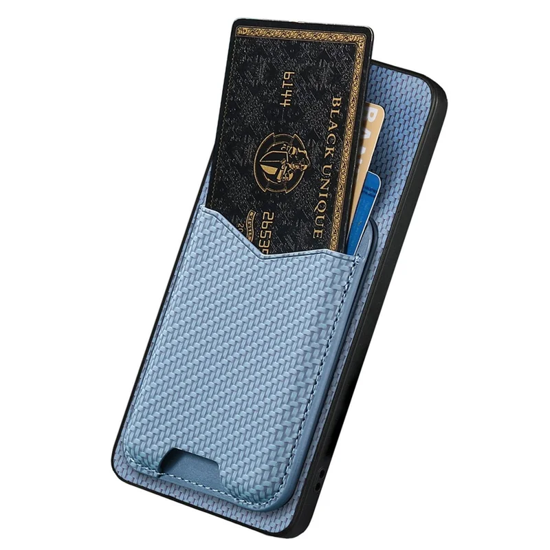 For Xiaomi 15T Case Card Holder Kickstand Carbon Fiber Texture Back Cover - Blue