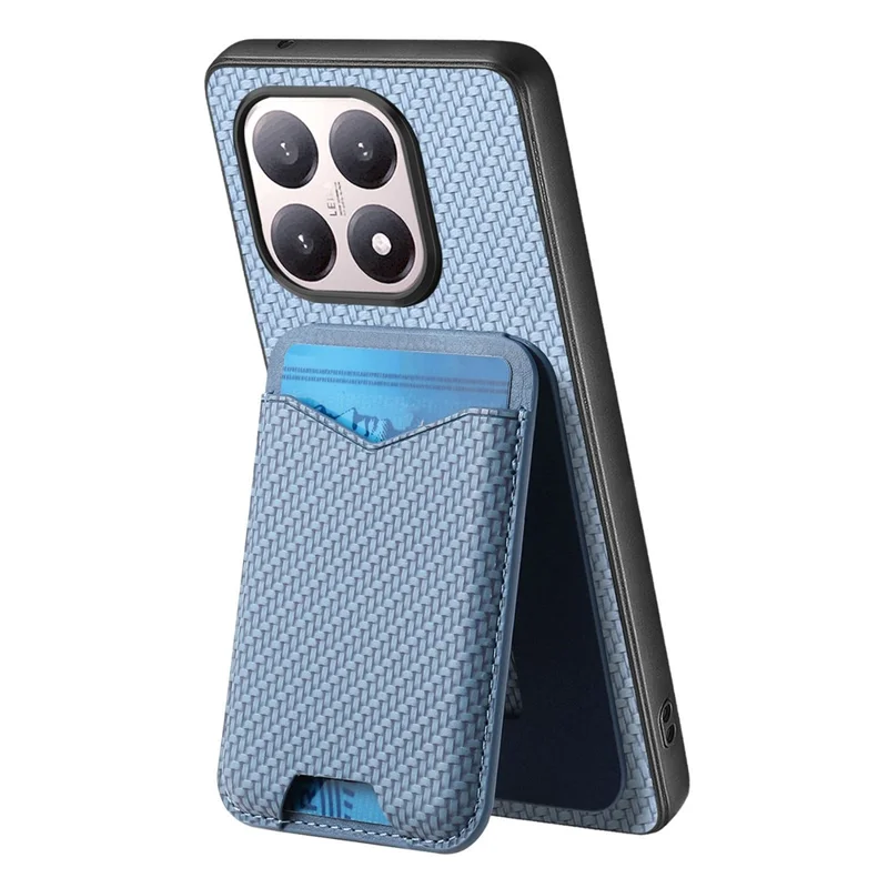 For Xiaomi 15T Case Card Holder Kickstand Carbon Fiber Texture Back Cover - Blue
