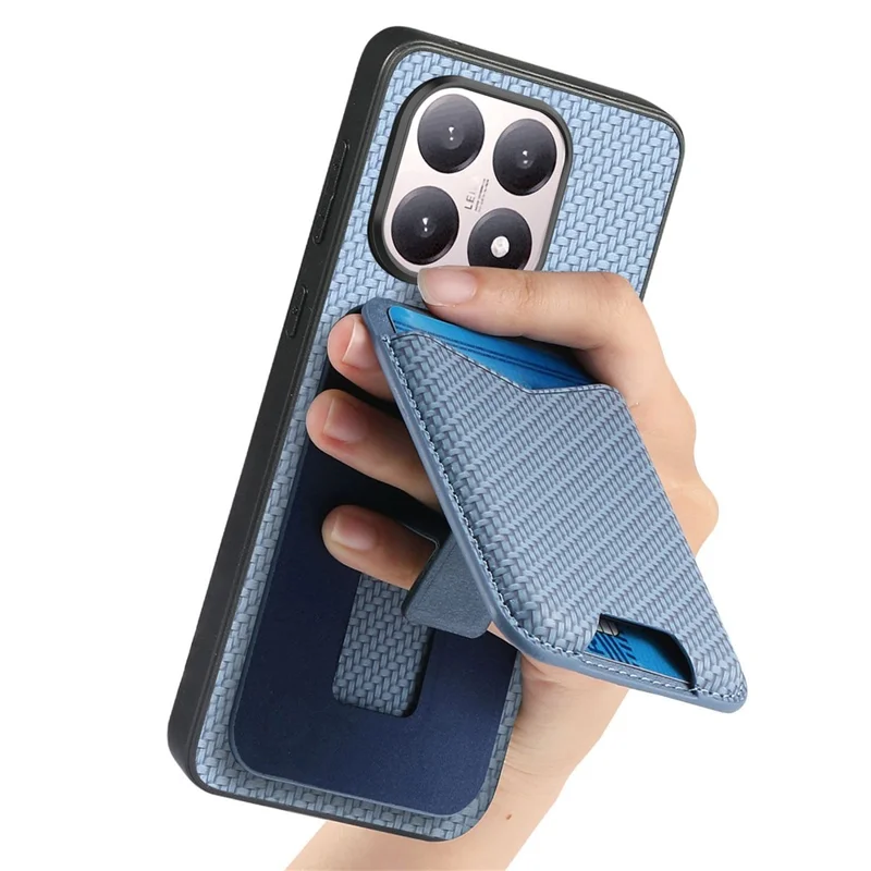For Xiaomi 15T Case Card Holder Kickstand Carbon Fiber Texture Back Cover - Blue