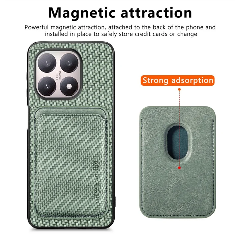 For Xiaomi 15T Magnetic Case Detachable Card Holder Phone Back Cover - Green