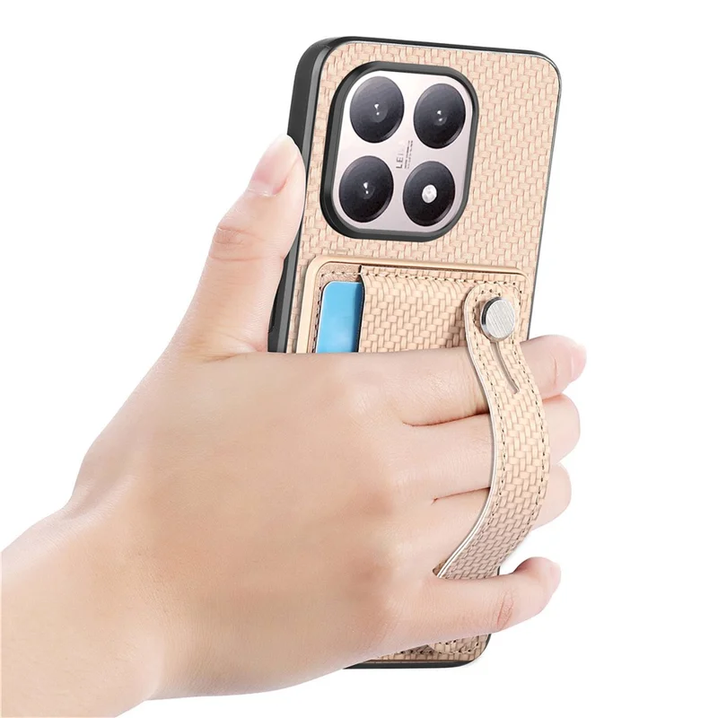 For Xiaomi 15T Case Wristband Anti-Drop Leather Back Cover Card Holder - Khaki