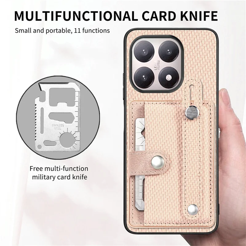 For Xiaomi 15T Case Wristband Anti-Drop Leather Back Cover Card Holder - Khaki