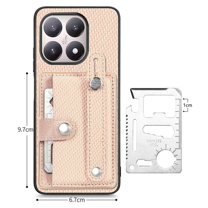 For Xiaomi 15T Case Wristband Anti-Drop Leather Back Cover Card Holder - Khaki