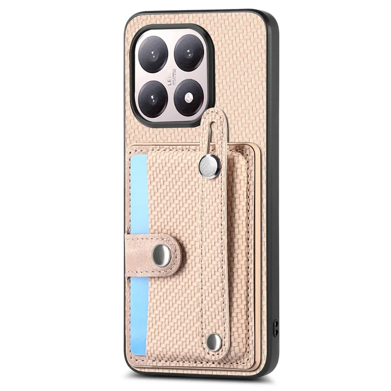 For Xiaomi 15T Case Wristband Anti-Drop Leather Back Cover Card Holder - Khaki