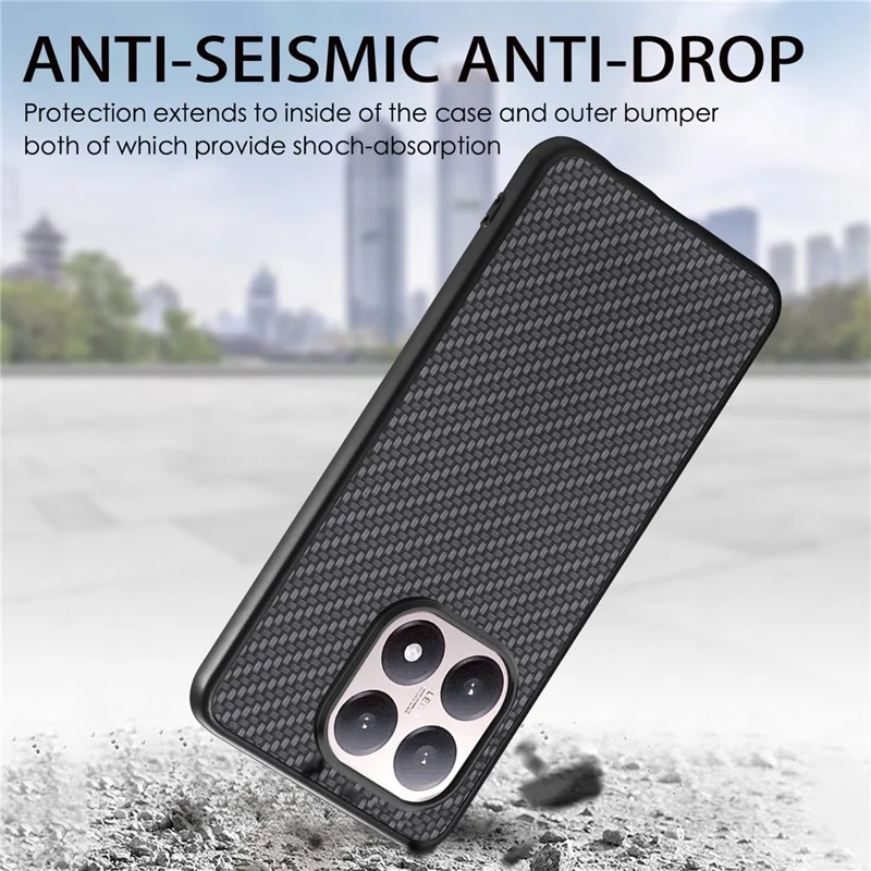 For Xiaomi 15T Case Carbon Fiber Texture PU Leather + PC + TPU Phone Cover - Black