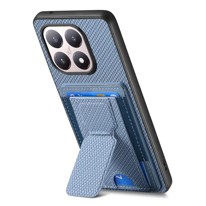 For Xiaomi 15T Case with Card Holder Kickstand Fiber Pattern Leather Back Cover - Blue