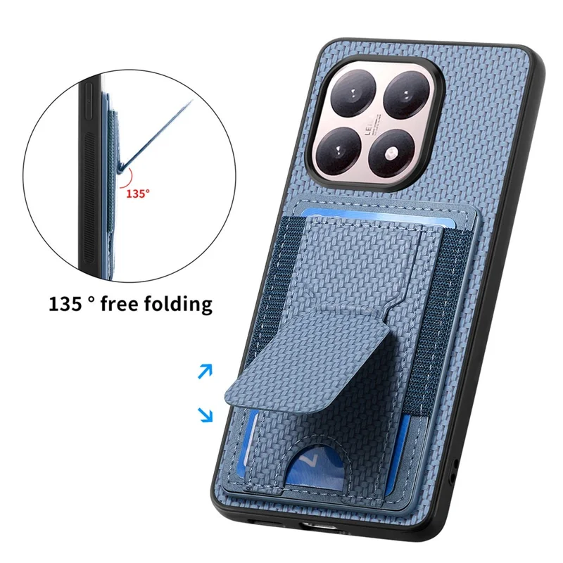 For Xiaomi 15T Case with Card Holder Kickstand Fiber Pattern Leather Back Cover - Blue