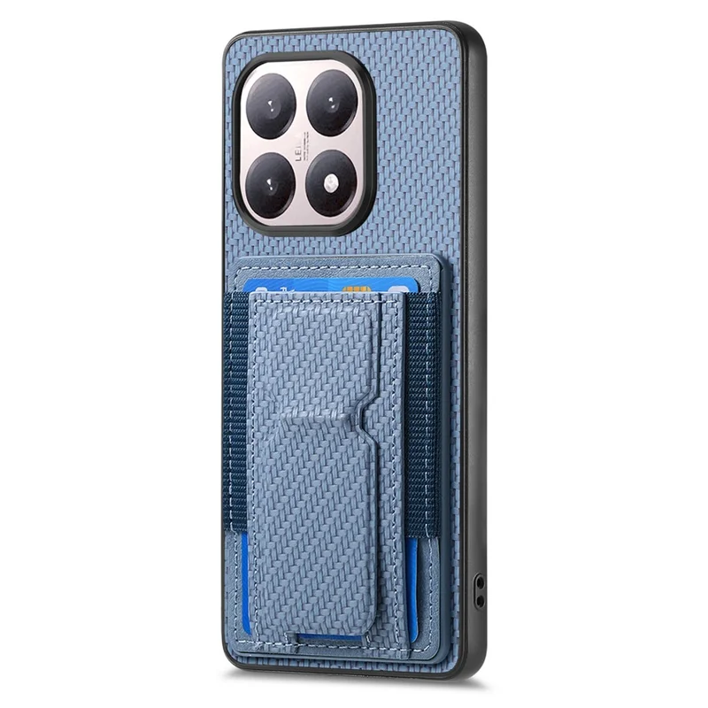 For Xiaomi 15T Case with Card Holder Kickstand Fiber Pattern Leather Back Cover - Blue