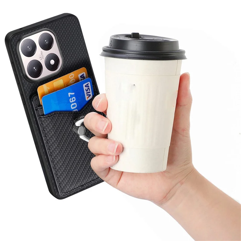 For Xiaomi 15T Case PU Leather Coated PC+TPU Phone Cover with Ring Holder Card Slots - Black