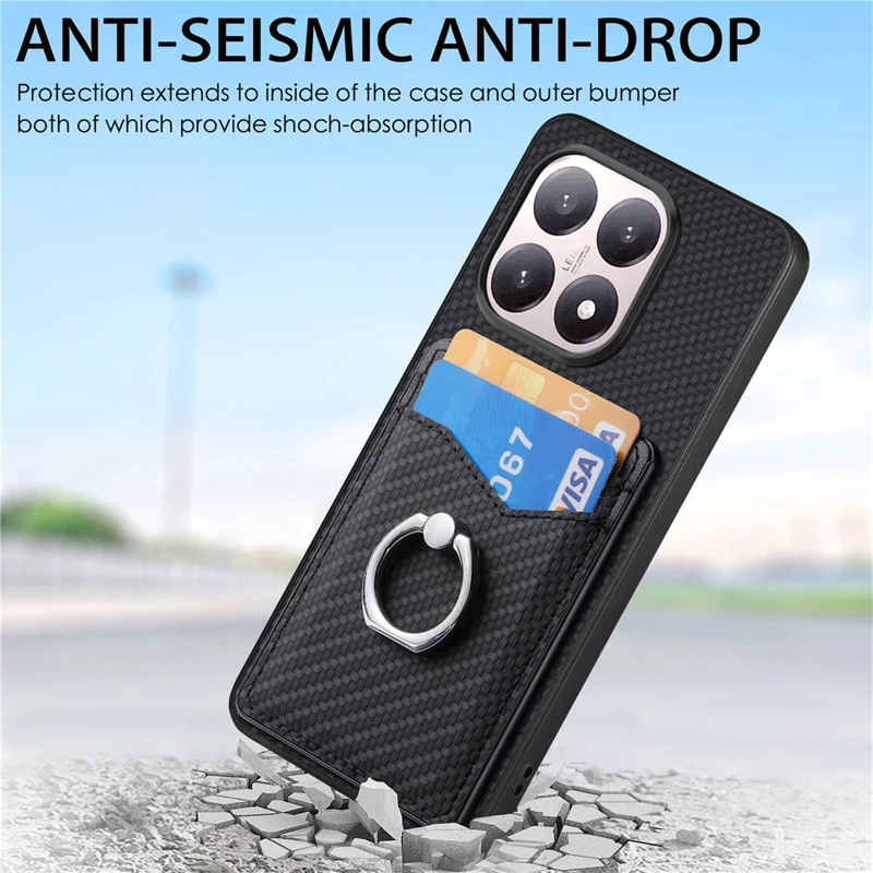 For Xiaomi 15T Case PU Leather Coated PC+TPU Phone Cover with Ring Holder Card Slots - Black