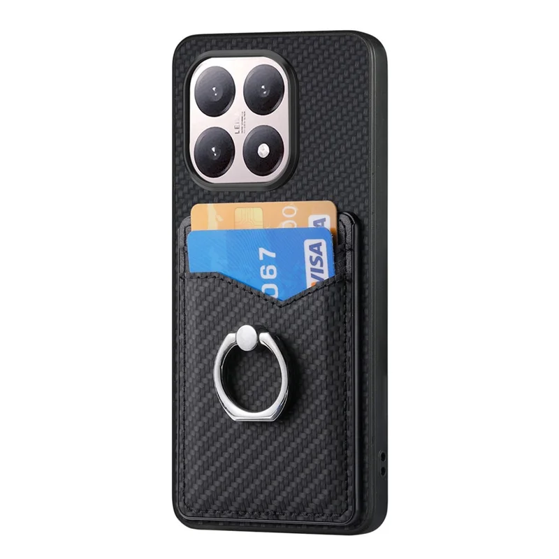 For Xiaomi 15T Case PU Leather Coated PC+TPU Phone Cover with Ring Holder Card Slots - Black