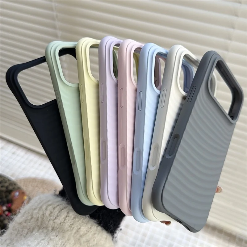 For iPhone 17 Pro Max Case Wave Pattern Liquid Silicone Shockproof Phone Cover - Light Cyan