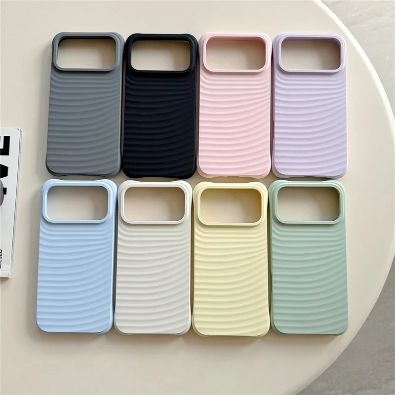 For iPhone 17 Pro Max Case Wave Pattern Liquid Silicone Shockproof Phone Cover - Light Cyan