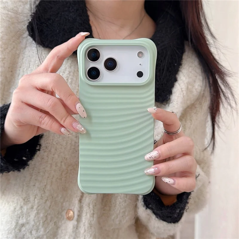 For iPhone 17 Pro Case Wave Pattern Liquid Silicone Shockproof Phone Cover - Light Cyan