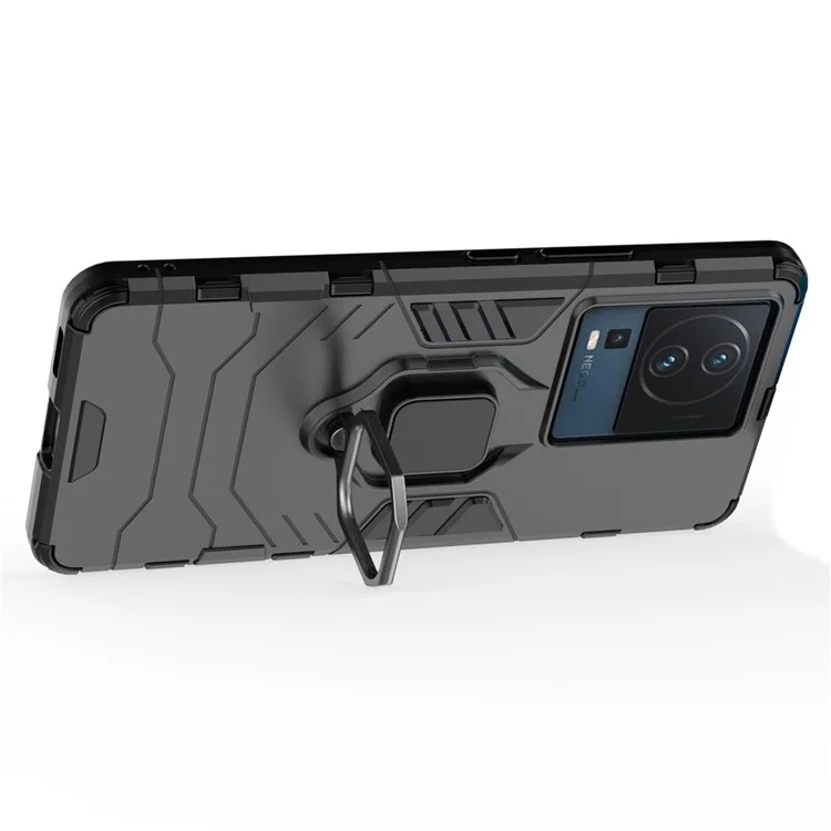 Für Vivo Iqoo Neo7 5G Ringhalter Kickstand Phone Hülle Schockproof PC+Soft TPU Hybridabdeckung - Schwarz