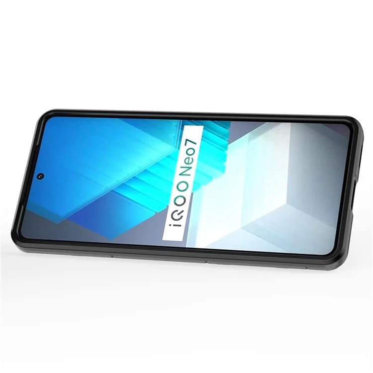 Für Vivo Iqoo Neo7 5G Ringhalter Kickstand Phone Hülle Schockproof PC+Soft TPU Hybridabdeckung - Schwarz