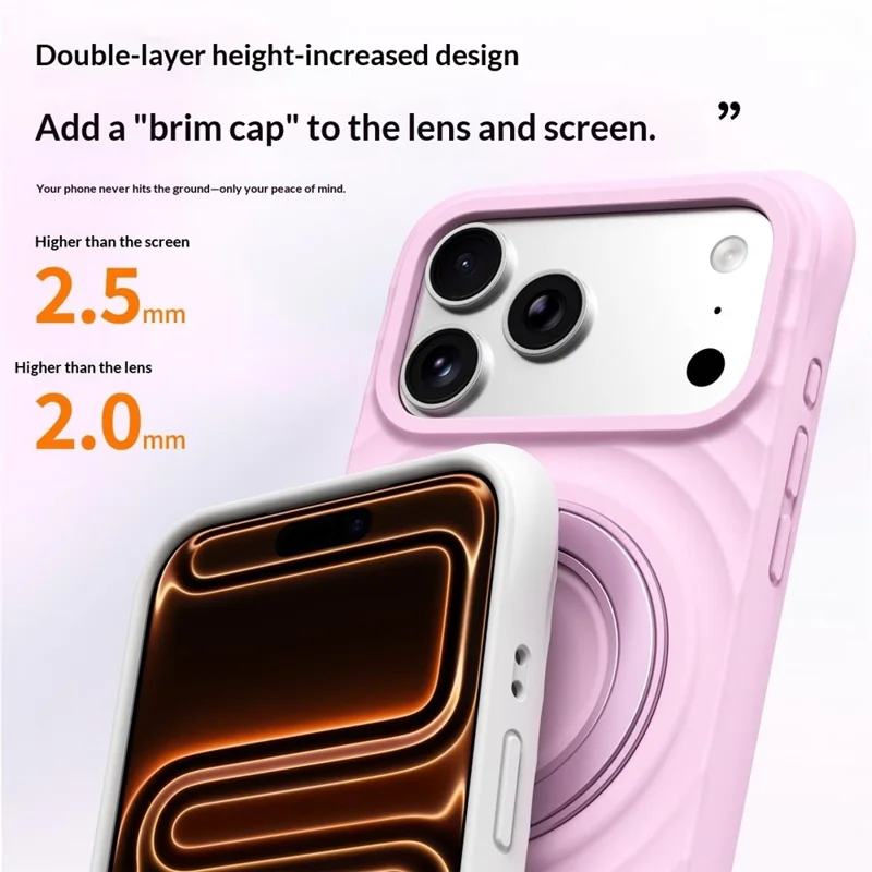 For iPhone 17 Pro Max Magnetic Case Rotating Kickstand Ripple Texture Liquid Silicone Shockproof Phone Cover - Orange