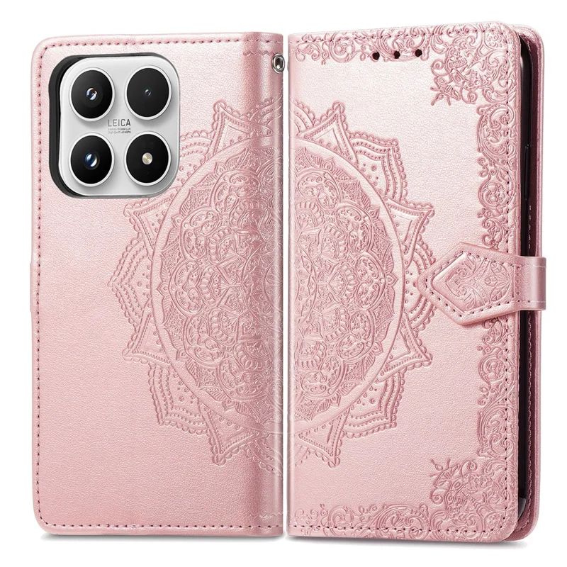 For Xiaomi 17 Wallet Case Mandala Flower Leather Phone Cover Stand - Rose Gold