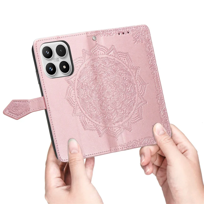 For Xiaomi 17 Wallet Case Mandala Flower Leather Phone Cover Stand - Rose Gold