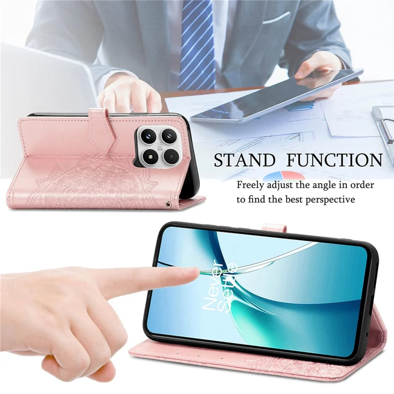For Xiaomi 17 Wallet Case Mandala Flower Leather Phone Cover Stand - Rose Gold