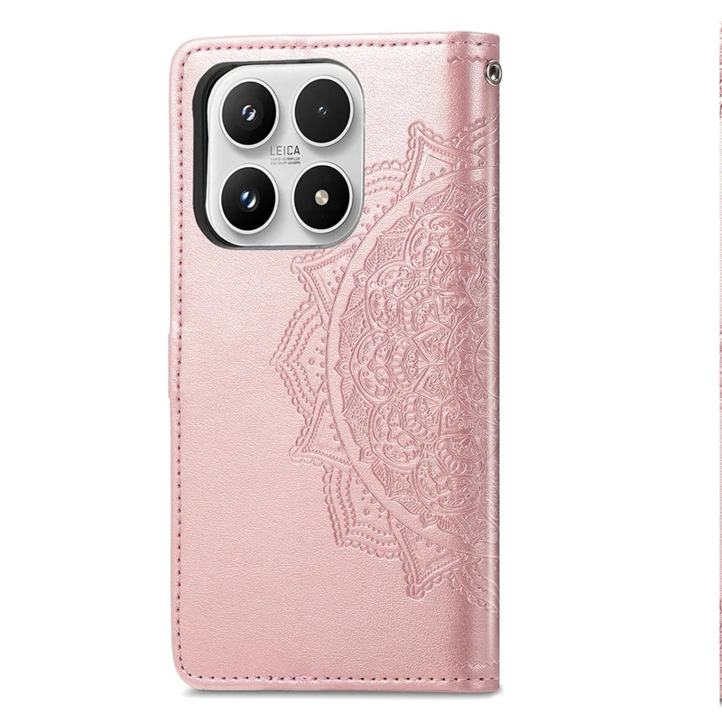 For Xiaomi 17 Wallet Case Mandala Flower Leather Phone Cover Stand - Rose Gold