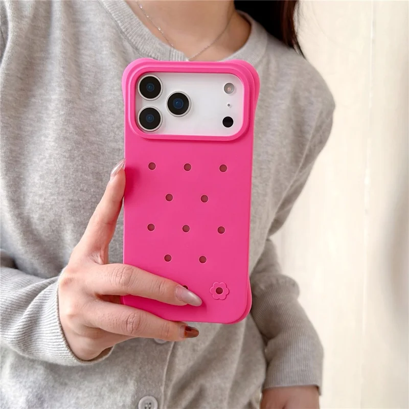 For iPhone 17 Pro Case with Multi Holes Four Corners Shockproof Silicone + PC Phone Back Cover - Pink
