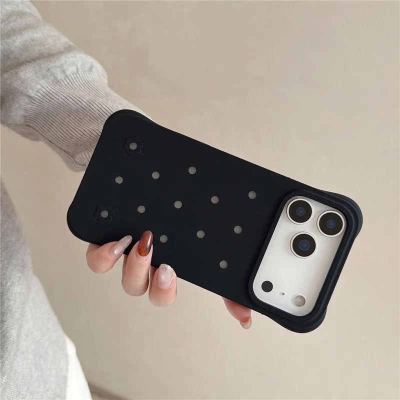 For iPhone 17 Pro Case with Multi Holes Four Corners Shockproof Silicone + PC Phone Back Cover - Black