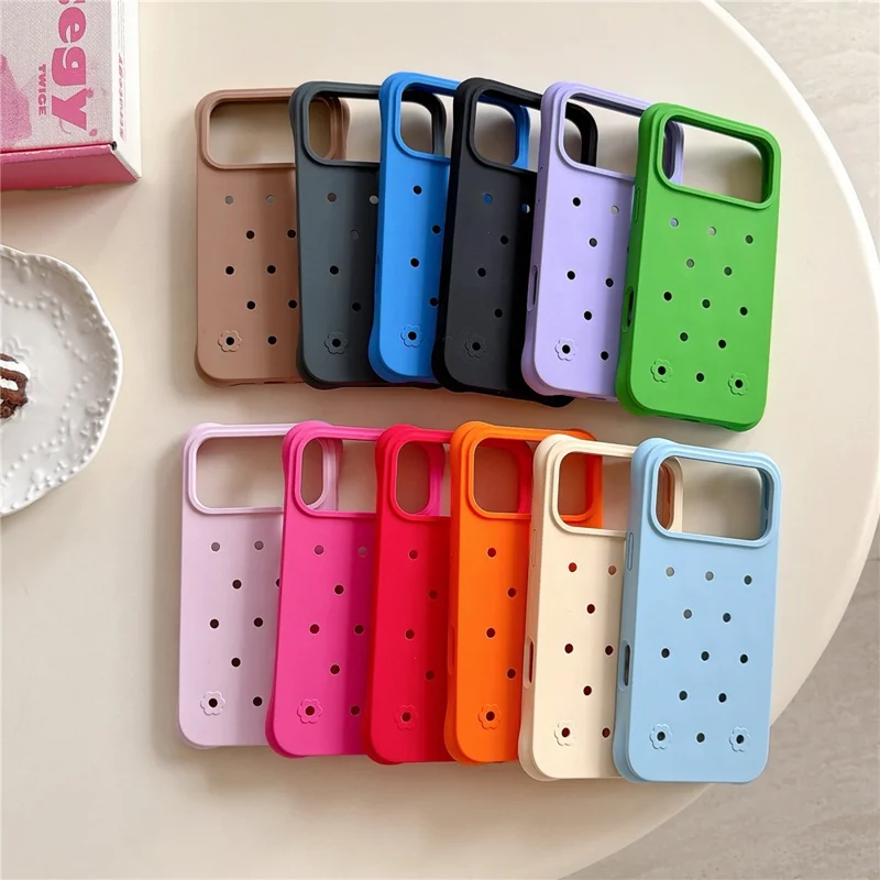 For iPhone 17 Pro Case with Multi Holes Four Corners Shockproof Silicone + PC Phone Back Cover - Black